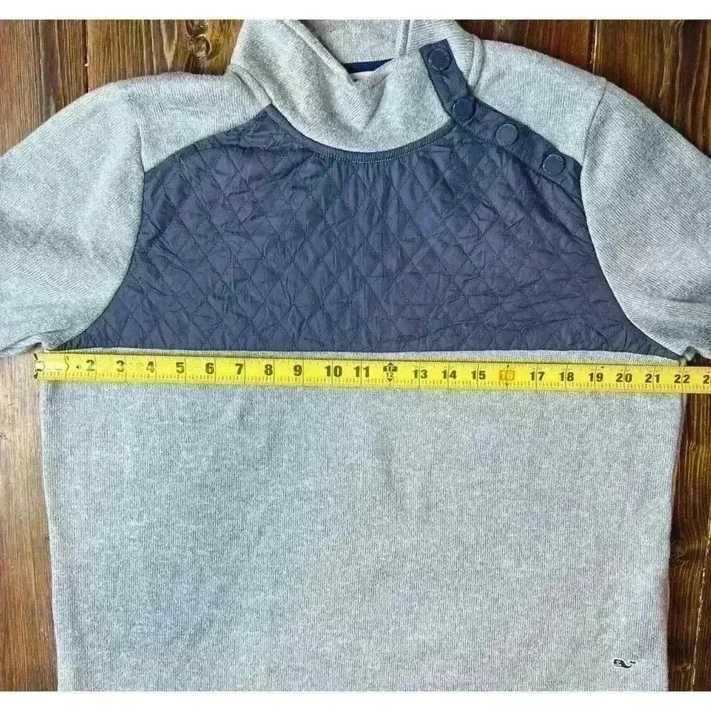 Vineyard Vines Mixed Media Quilted Sweater Pullover Size Large Gray/Navy - Picture 4 of 8